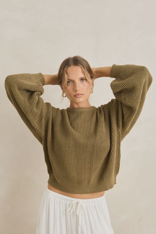 RHYTHM WOMENS CLASSIC KNIT JUMPER - OLIVE
