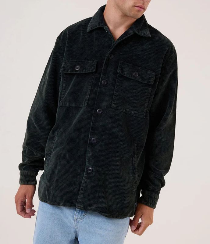 THRILLS MENS THRILLS REALITY LONG OVERSHIRT - BLACK/TURKISH COFFEE