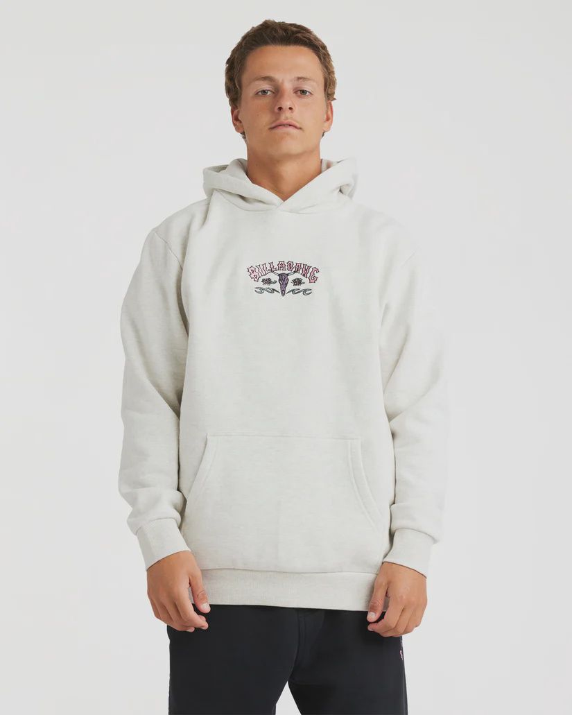 BILLABONG MENS OCCY RAGING BULL POP HOODIE - LIGHT GREY HEATHER