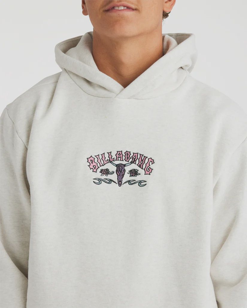 BILLABONG MENS OCCY RAGING BULL POP HOODIE - LIGHT GREY HEATHER