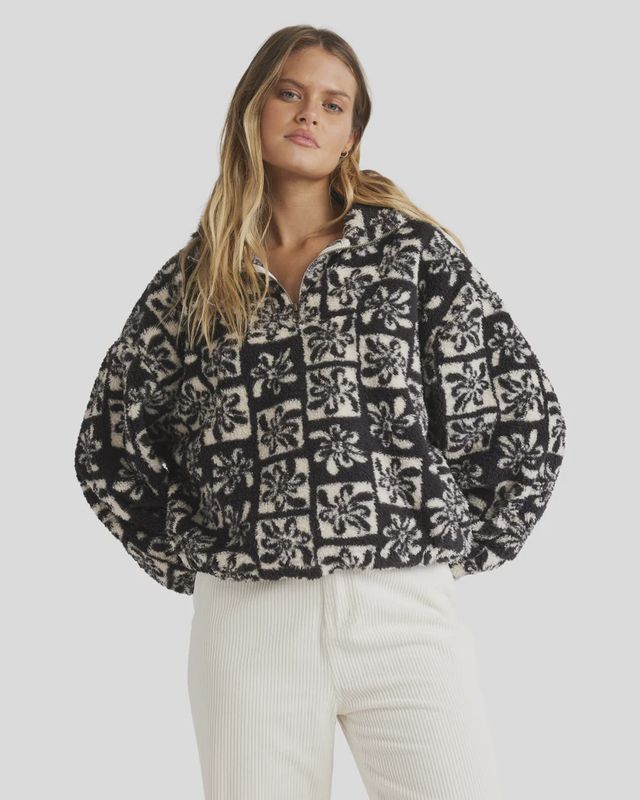 BILLABONG WOMENS UR A LEGEND HALF ZIP CREW - BLACK SANDS
