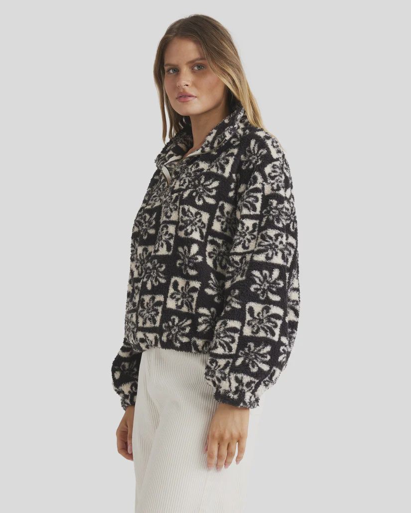 BILLABONG WOMENS UR A LEGEND HALF ZIP CREW - BLACK SANDS