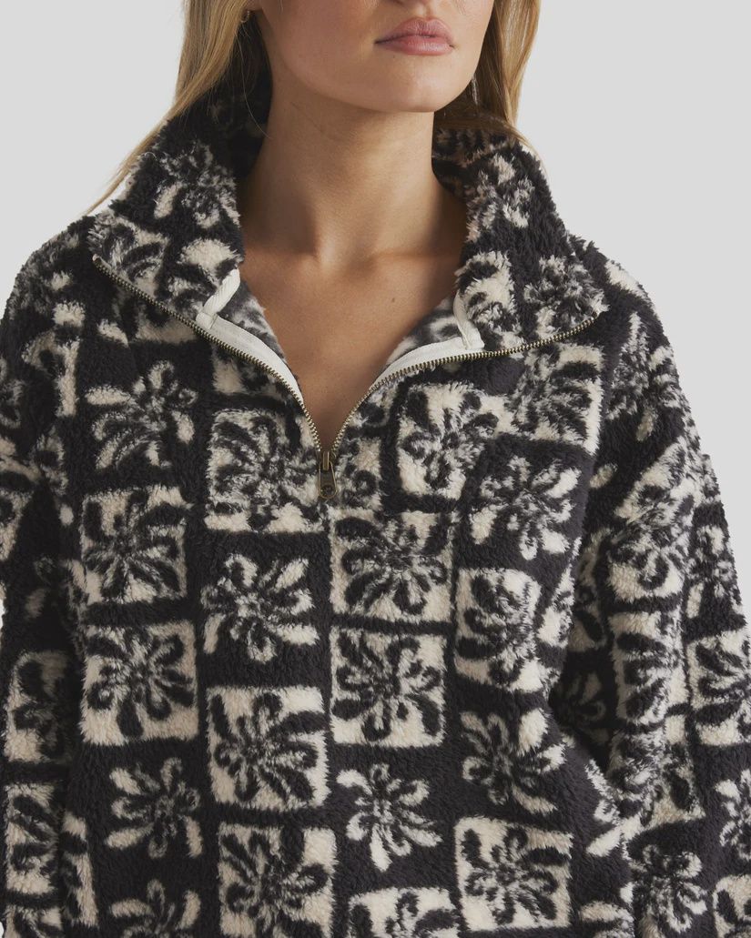 BILLABONG WOMENS UR A LEGEND HALF ZIP CREW - BLACK SANDS
