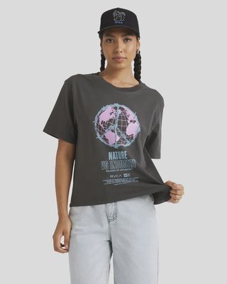 RVCA LADIES GLOBAL RVCA EASY SS TEE - WASHED BLACK