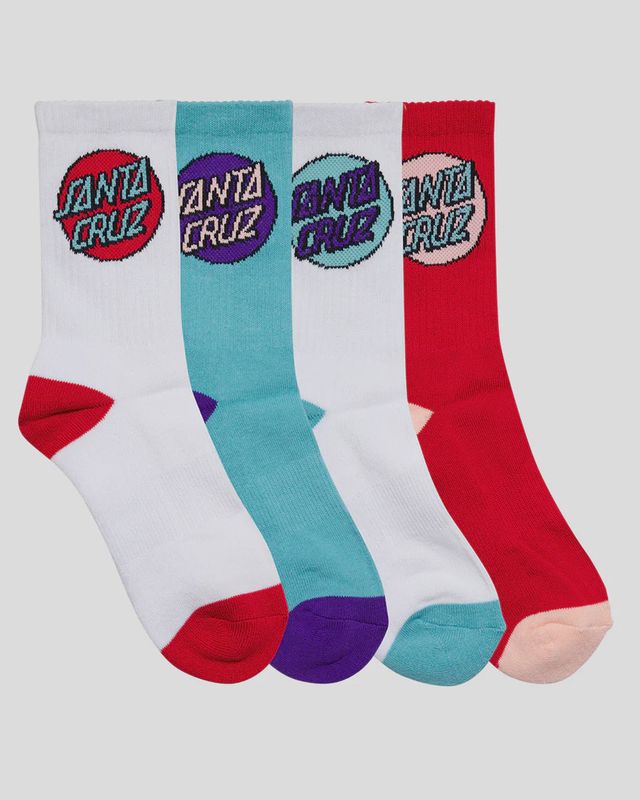 SANTA CRUZ GIRLS OTHER DOT CREW SOCK - 4 PACK - ROSE/WHITE/TURQUOISE/WHITE