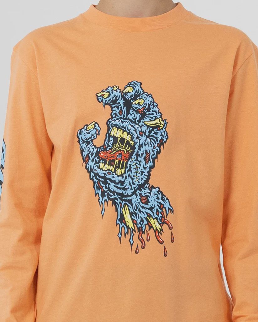 SANTA CRUZ BOYS SC DECAYING HAND CENTRE STRIP LS TEE - ORANGE