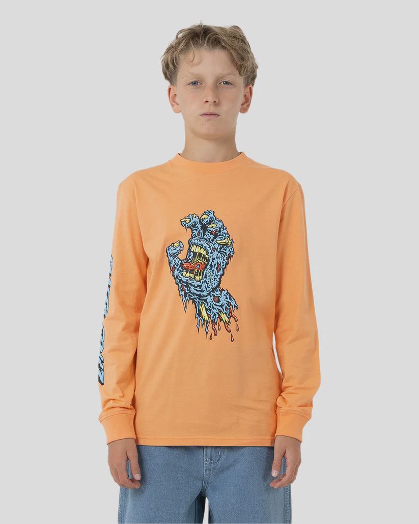SANTA CRUZ BOYS SC DECAYING HAND CENTRE STRIP LS TEE - ORANGE