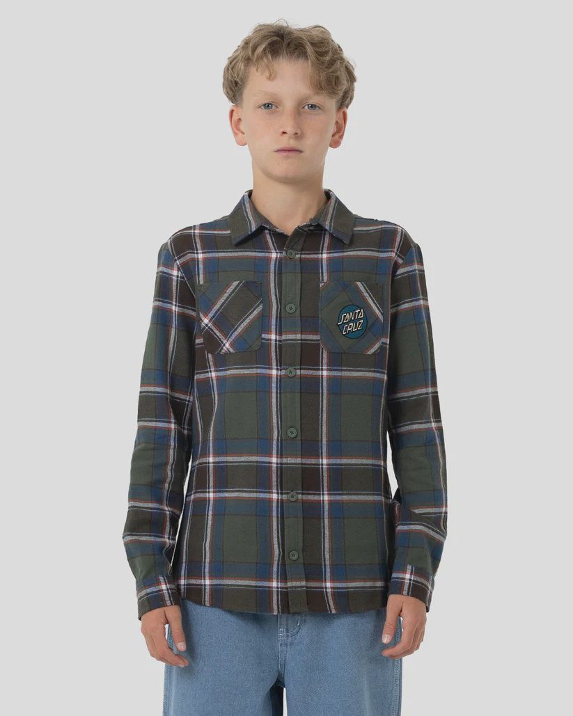 SANTA CRUZ BOYS SHRED LONG SLEEVE SHIRT - MOSS