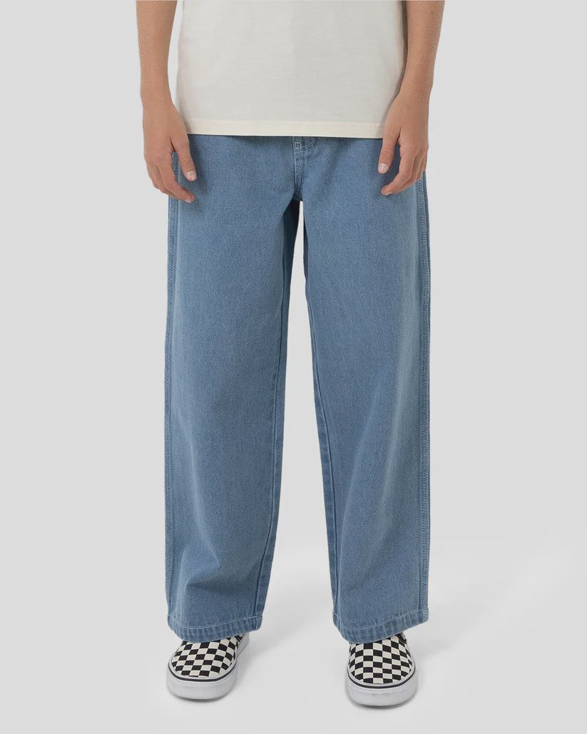 SANTA CRUZ BOYS YELLING STACK BAGGY DENIM JEANS - MID BLUE DENIM