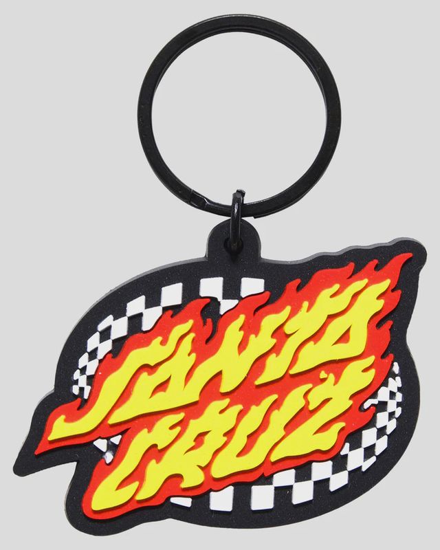 SANTA CRUZ OVAL CHECK FLAME DOT KEYRING - BLACK