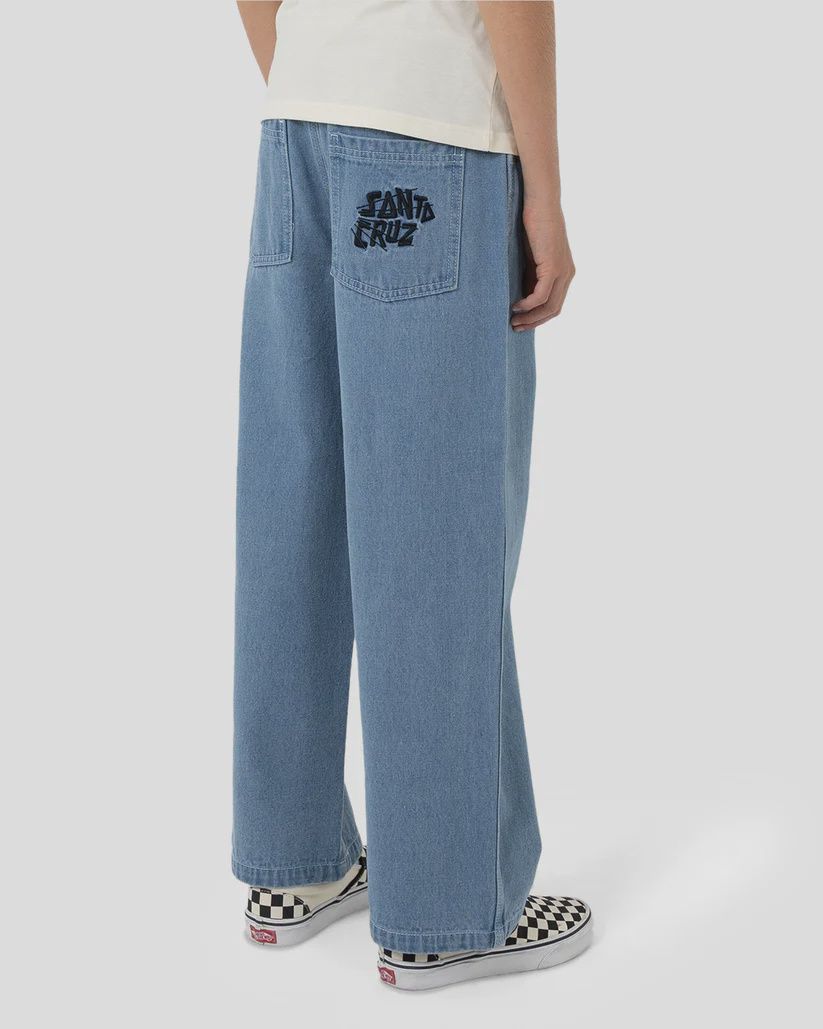 SANTA CRUZ BOYS YELLING STACK BAGGY DENIM JEANS - MID BLUE DENIM