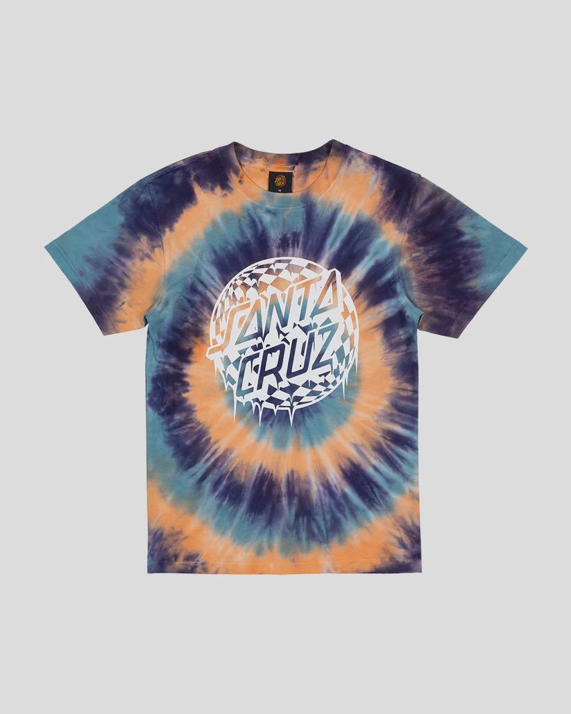 SANTA CRUZ BOYS CHECK WASTE DOT MONO FRONT SS TEE - NAVY TIE DYE