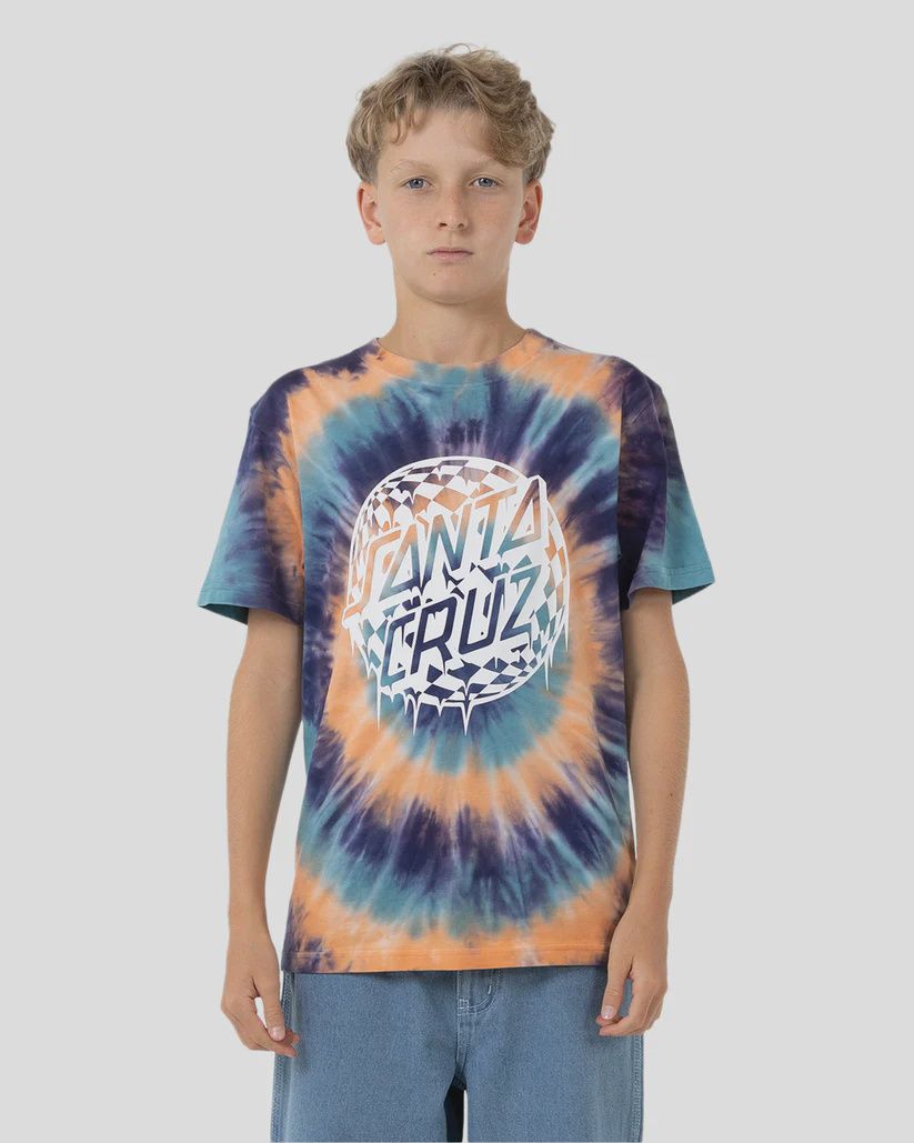 SANTA CRUZ BOYS CHECK WASTE DOT MONO FRONT SS TEE - NAVY TIE DYE