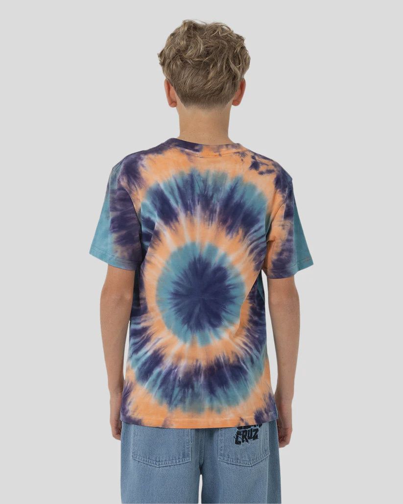 SANTA CRUZ BOYS CHECK WASTE DOT MONO FRONT SS TEE - NAVY TIE DYE