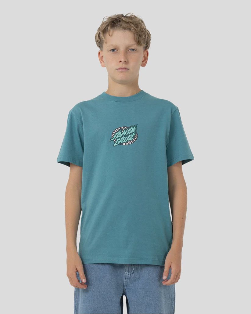 SANTA CRUZ BOYS GOAL FLAME CENTER SS TEE - OCEAN
