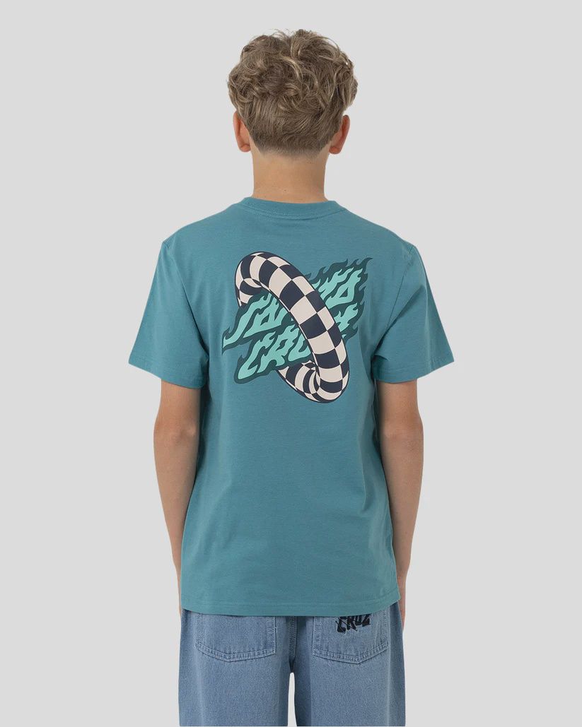 SANTA CRUZ BOYS GOAL FLAME CENTER SS TEE - OCEAN