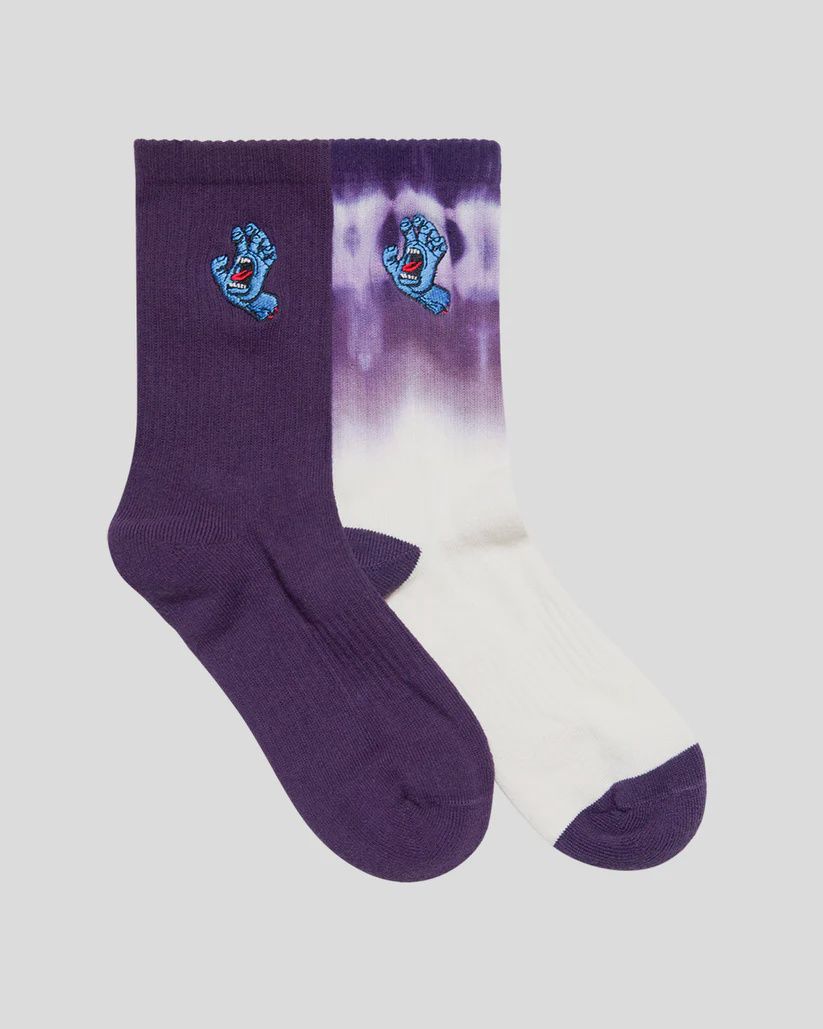 SANTA CRUZ BOYS SCREAMING HAND CREW SOCK 2 PACK - CREAM TIE DYE/PURPLE