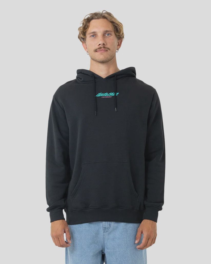 SANTA CRUZ MENS STACKED HANDLED STRIP FRONT HOODIE - OFF BLACK