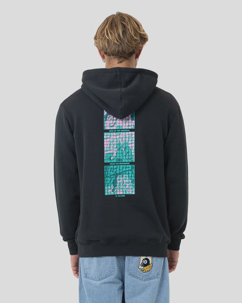 SANTA CRUZ MENS STACKED HANDLED STRIP FRONT HOODIE - OFF BLACK