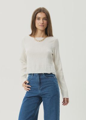 AFENDS WOMENS FOCUS SEERSUCKER LS TOP - OFF WHITE