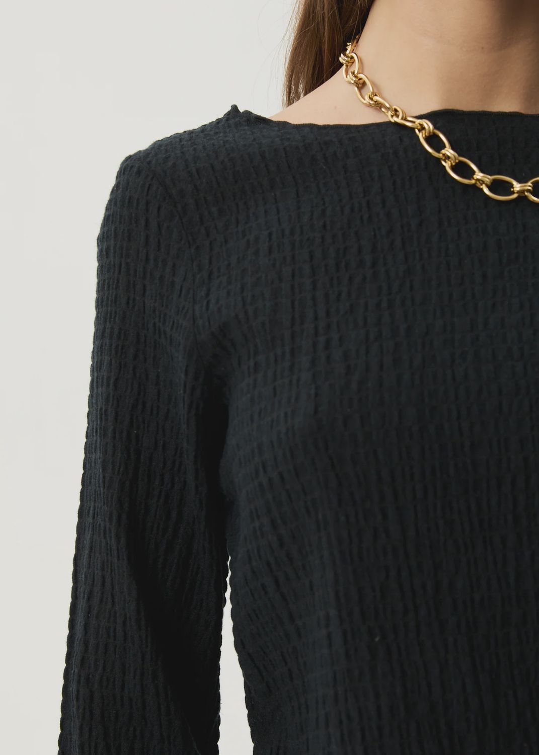 AFENDS WOMENS FOCUS SEERSUCKER LS TOP - BLACK