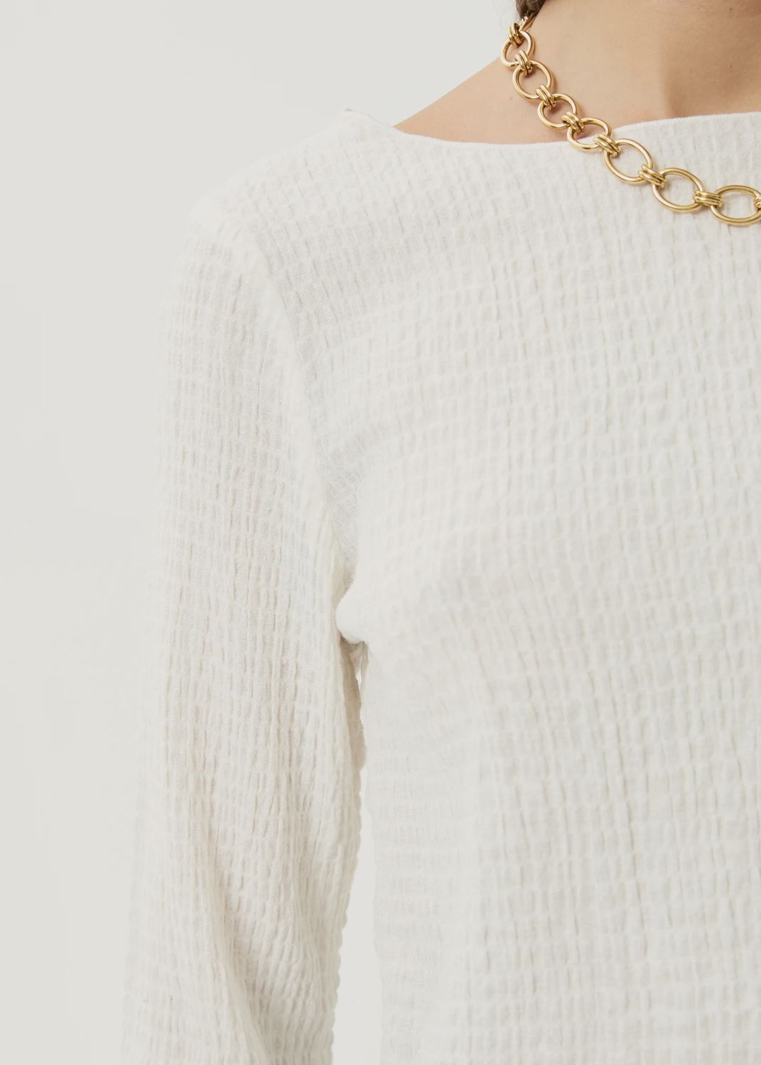 AFENDS WOMENS FOCUS SEERSUCKER LS TOP - OFF WHITE