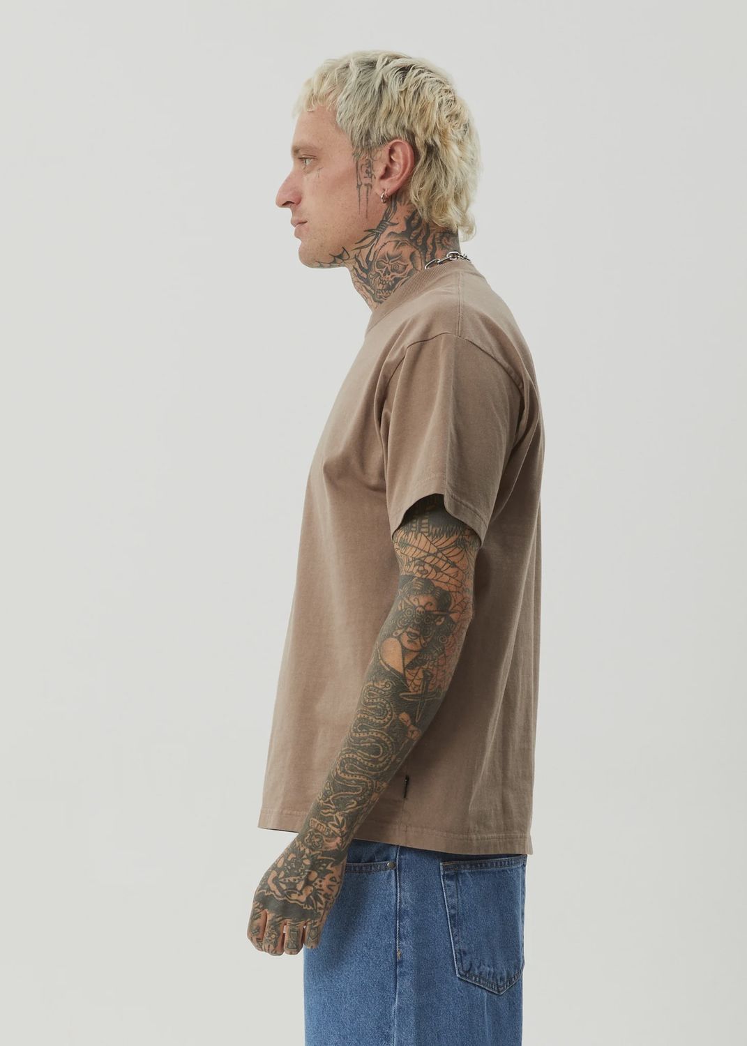 AFENDS MENS GENISIS HEAVY WEIGHT BOXY FIT TEE- FOSSIL