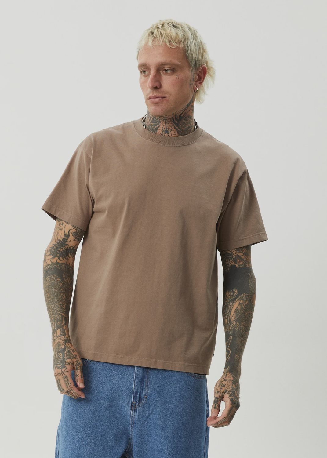 AFENDS MENS GENISIS HEAVY WEIGHT BOXY FIT TEE- FOSSIL