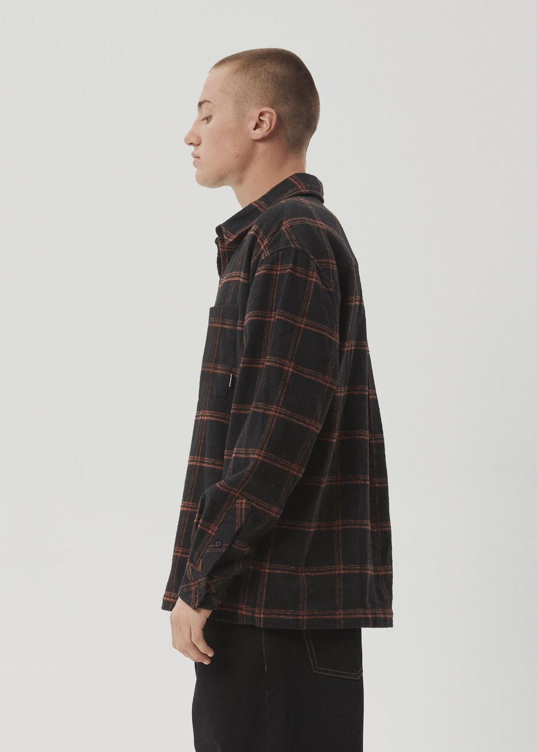 AFENDS MENS TERROR FLANNEL LS SHIRT - BLACK CHECK