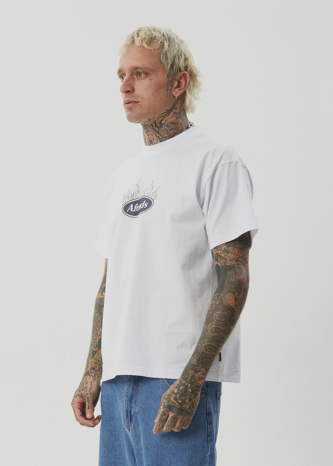 AFENDS MENS FAST FORWARD HEAVY WEIGHT BOXY FIT SS TEE - WHITE