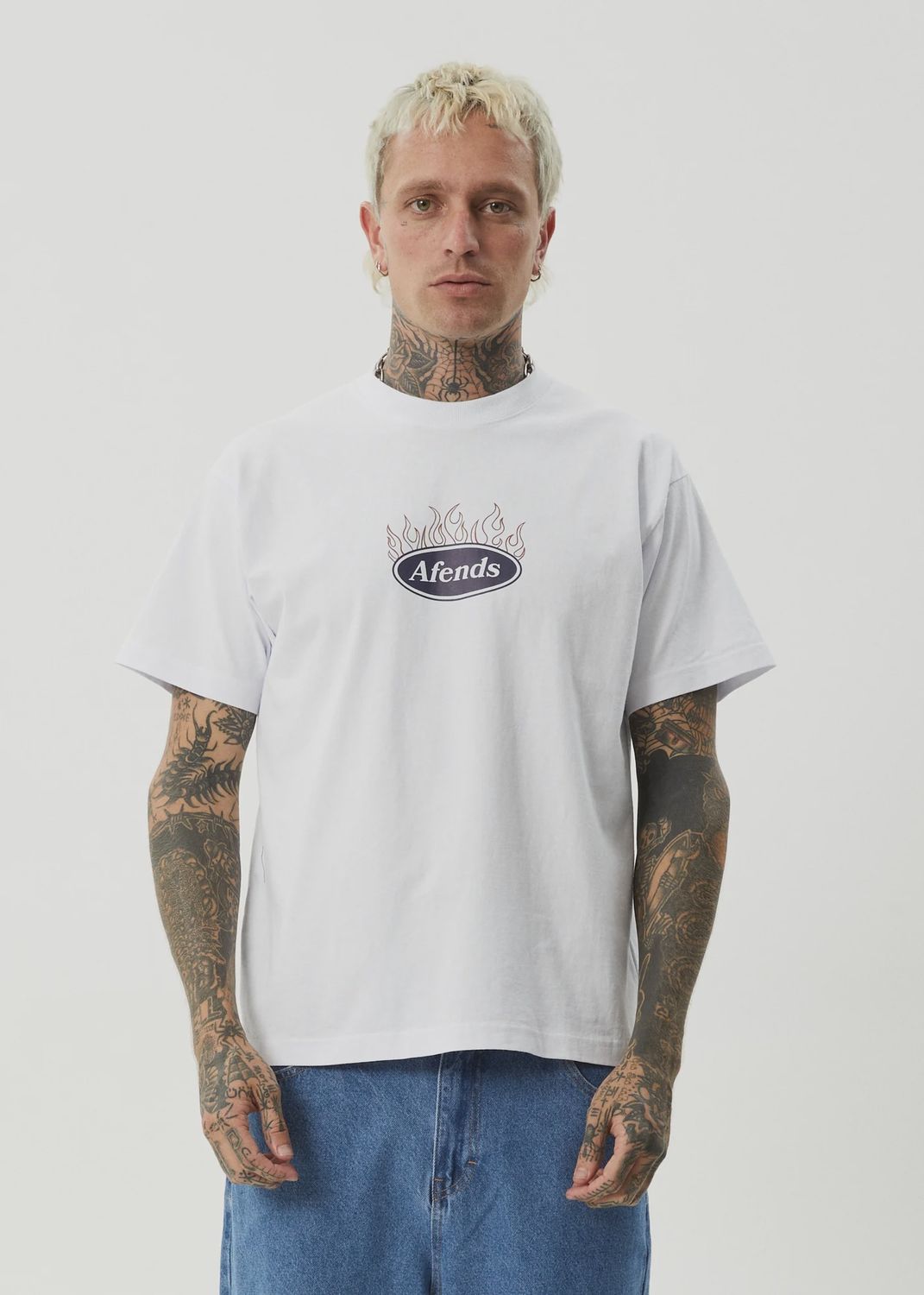AFENDS MENS FAST FORWARD HEAVY WEIGHT BOXY FIT SS TEE - WHITE