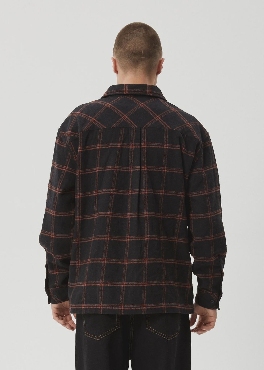 AFENDS MENS TERROR FLANNEL LS SHIRT - BLACK CHECK