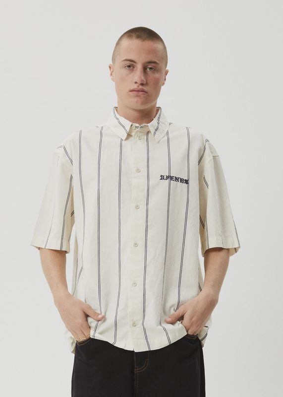 AFENDS MENS FINELINE SS SHIRT - LIMESTONE