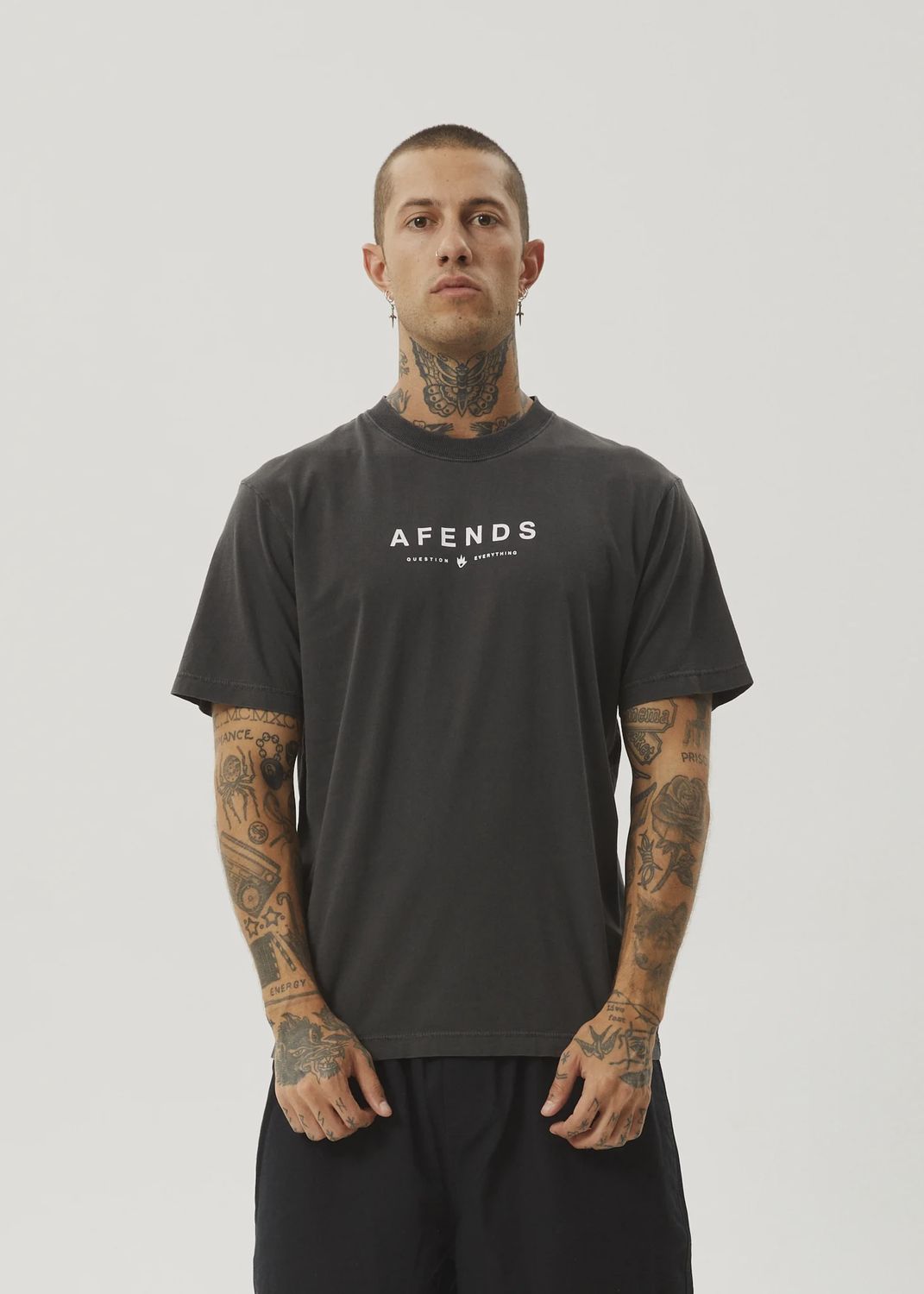 AFENDS MENS THROWN OUT SS TEE - BLACK/WHITE