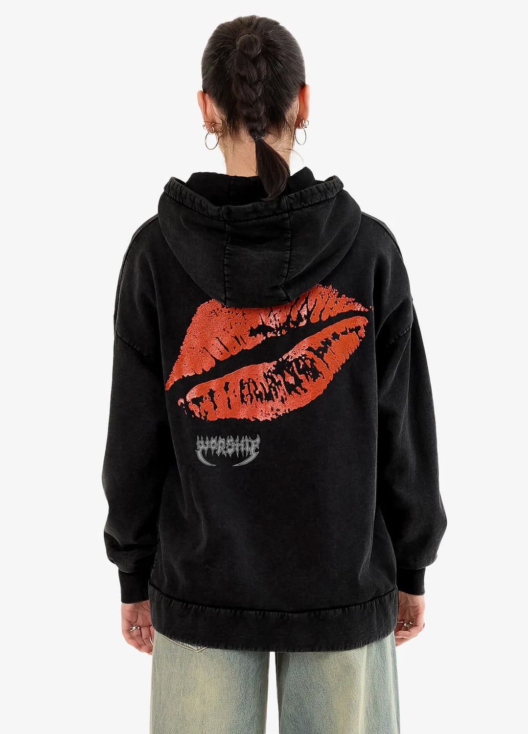WORSHIP WOMENS KISS ME ZIP FRONT HOOD - BLACK