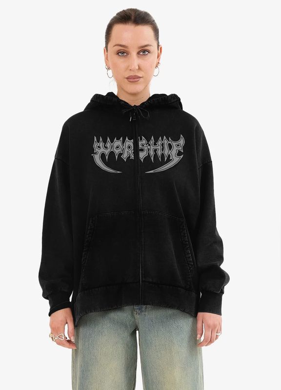 WORSHIP WOMENS KISS ME ZIP FRONT HOOD - BLACK