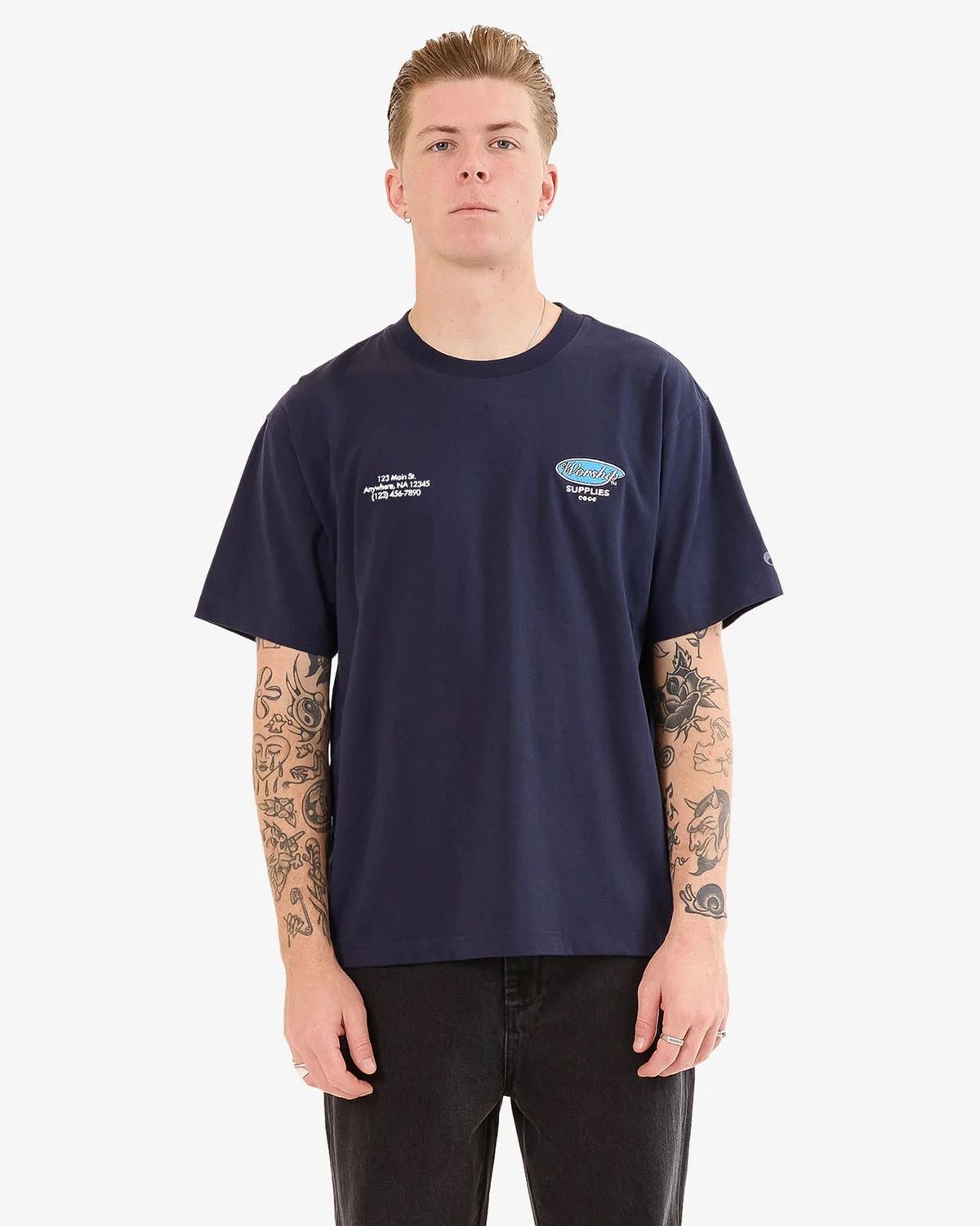 WORSHIP MENS OBSERVER SS TEE - PEACOAT