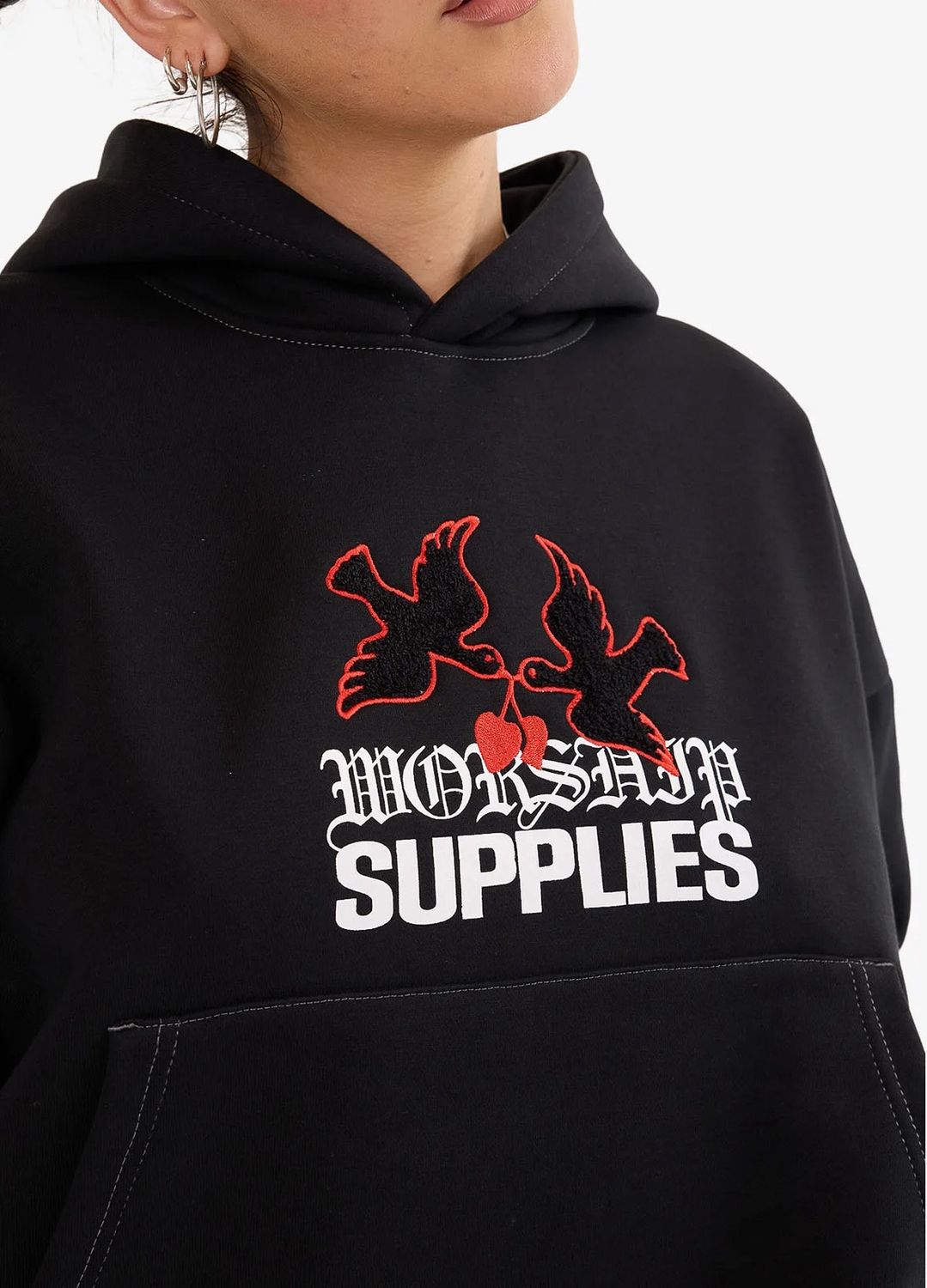 WORSHIP WOMENS LOVE BIRDS BOX FIT HOOD - BLACK