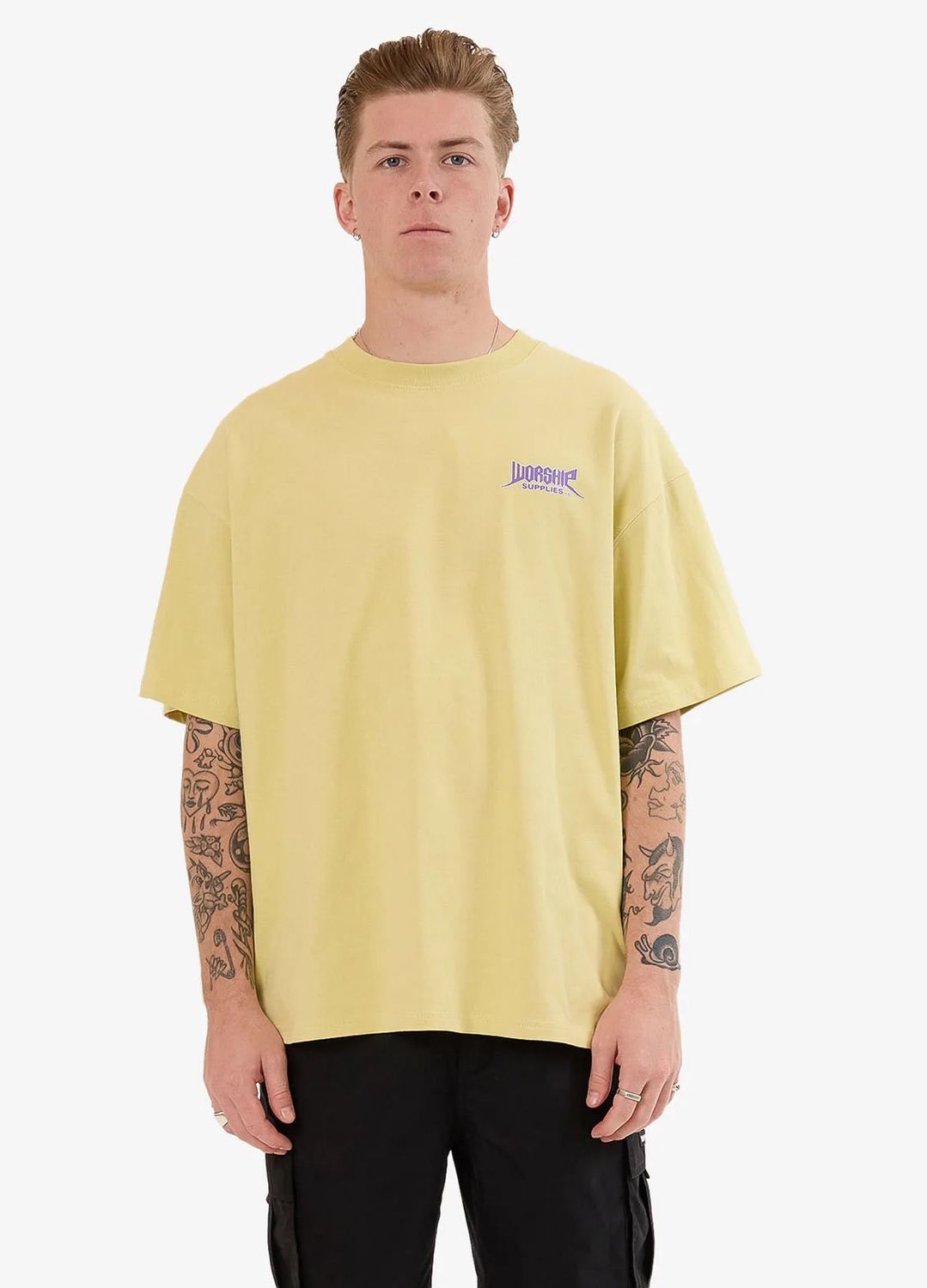 WORSHIP MENS ECHO OVERSIZE SS TEE - STICKY YELLOW
