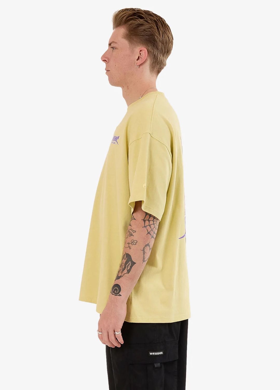 WORSHIP MENS ECHO OVERSIZE SS TEE - STICKY YELLOW