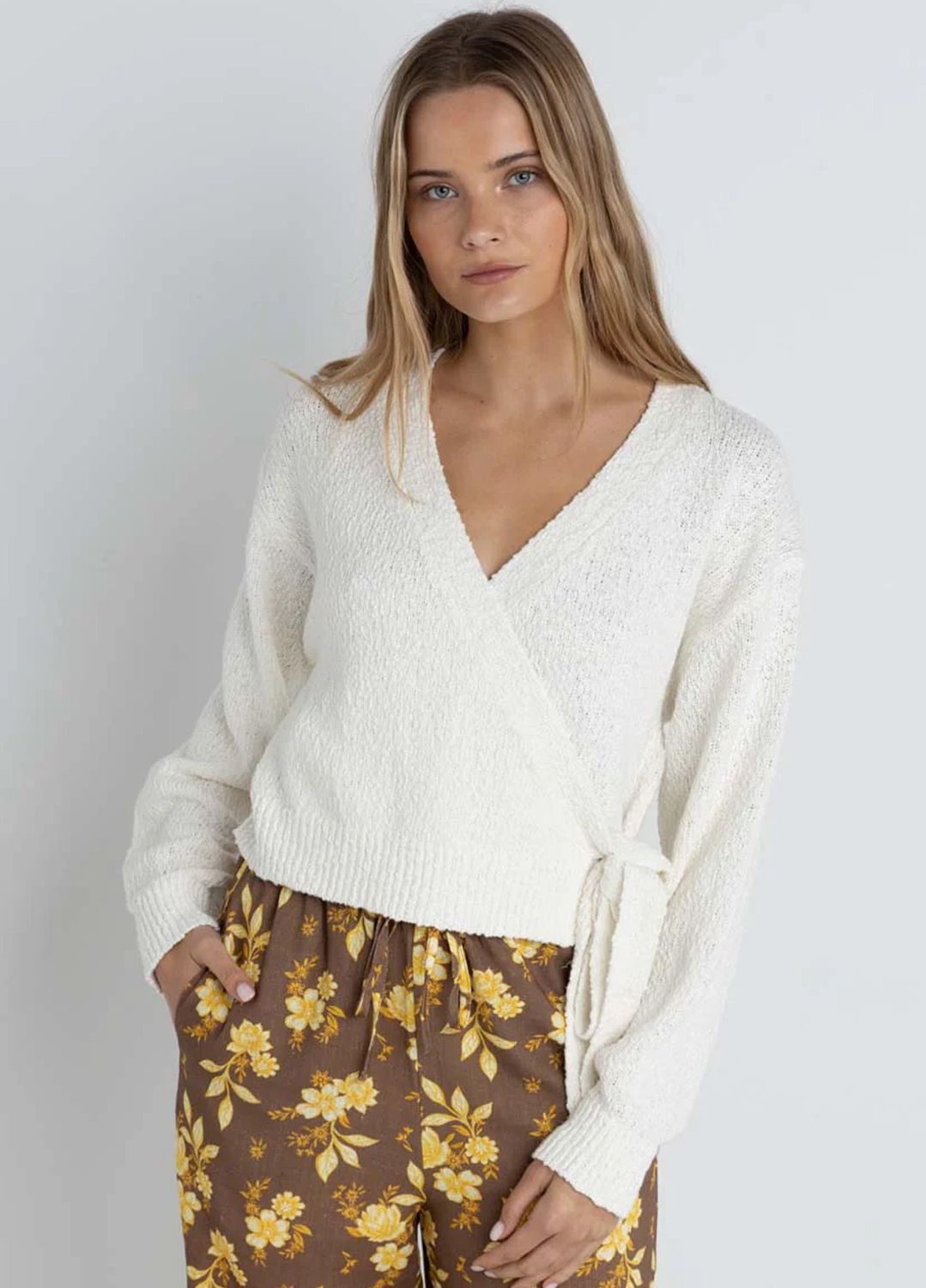 RHYTHM WOMENS ADELE WRAP FRONT KNIT - WHITE