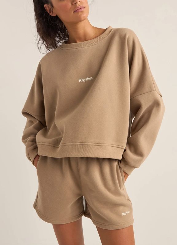RHYTHM WOMENS LOGO CREW NECK FLEECE - TAUPE