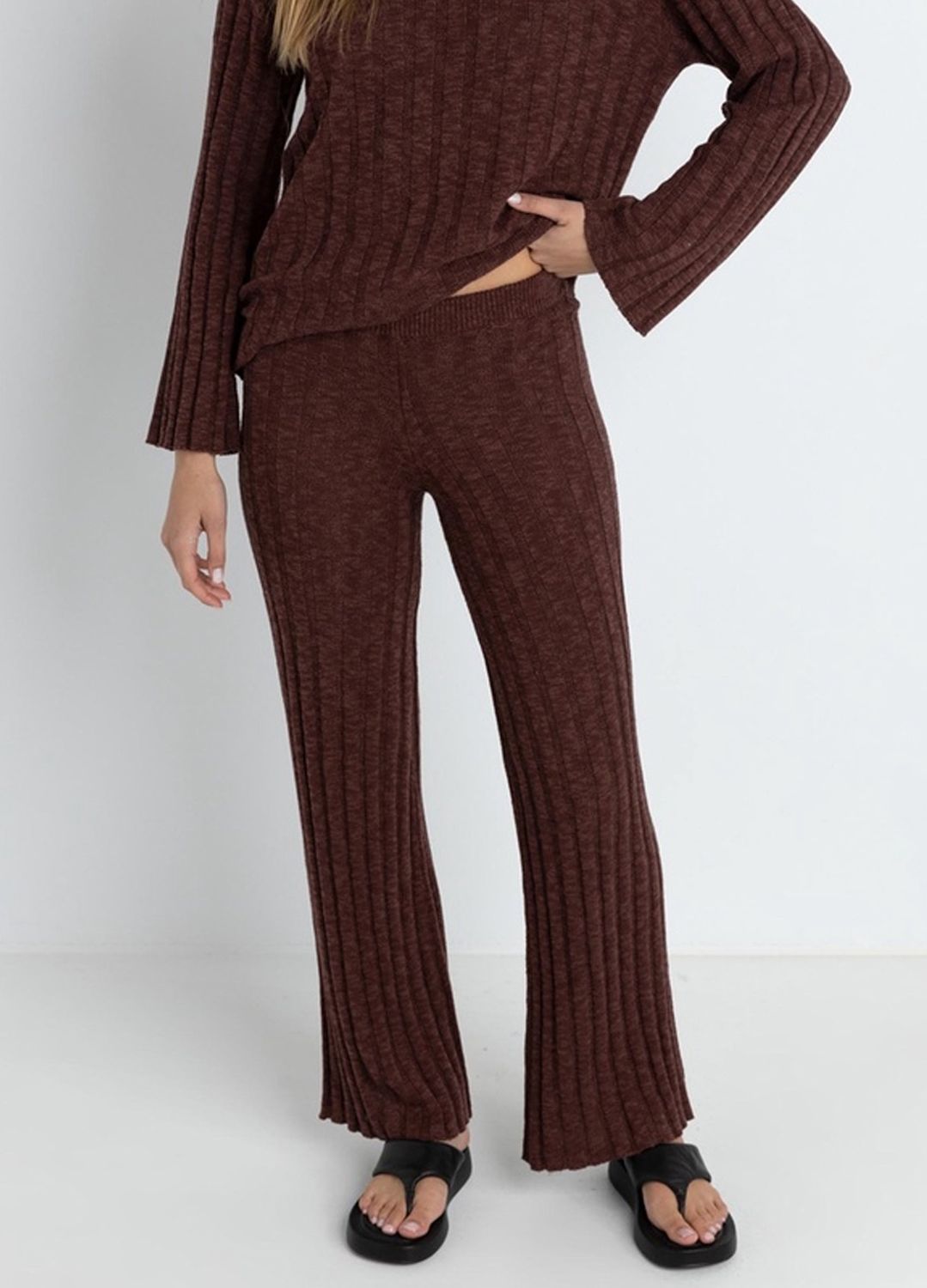 RHYTHM WOMENS KOKO WIDE LEG KNIT PANT - CHOCOLATE