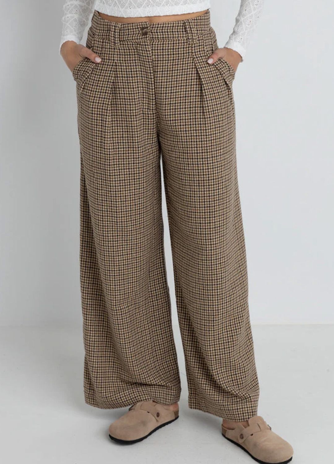 RHYTHM WOMENS MOLLIE CHECK PANT - CHOCOLATE
