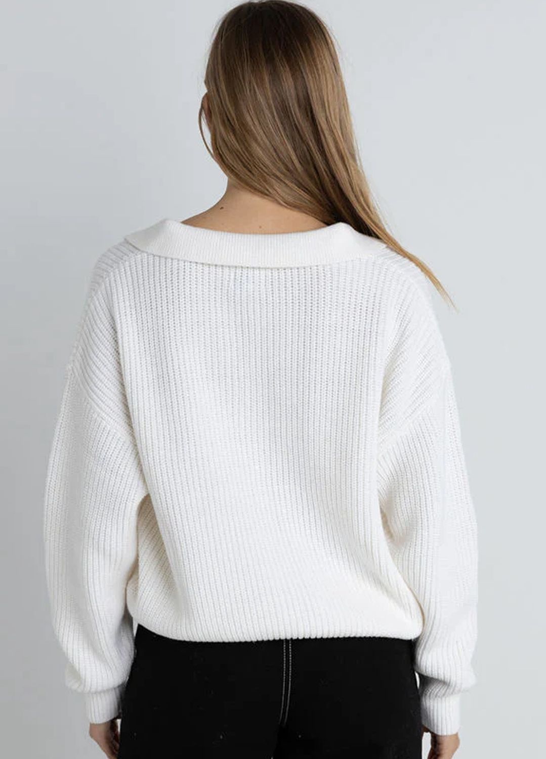 RHYTHM WOMENS MUSE V-NECK COLLARED JUMPER - WHITE