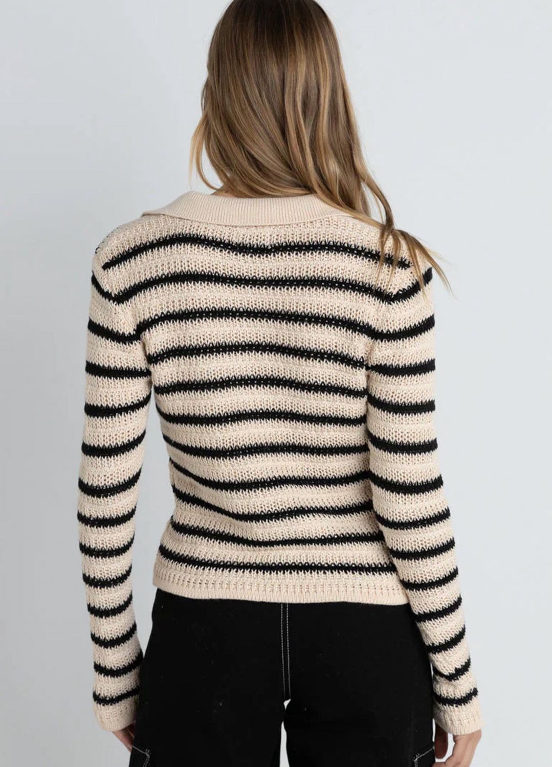 RHYTHM WOMENS HIGHLINE STRIPE LONG SLEEVE KNIT TOP - VINTAGE WHITE
