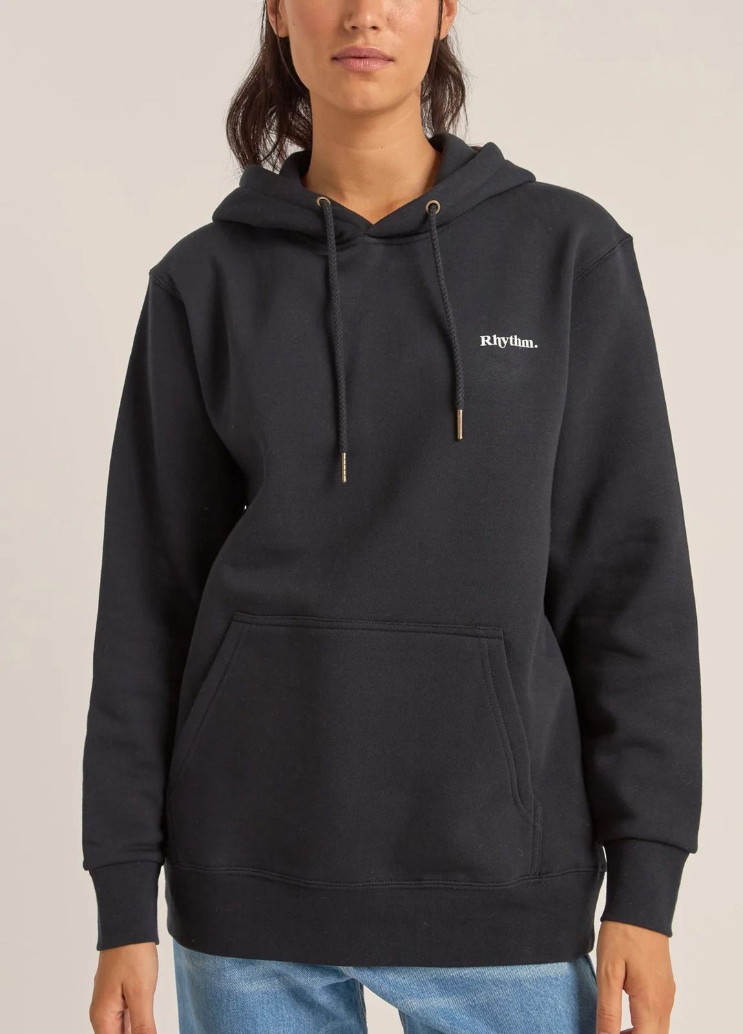 RHYTHM WOMENS LOGO BOYFRIEND FLEECE HOOD - BLACK