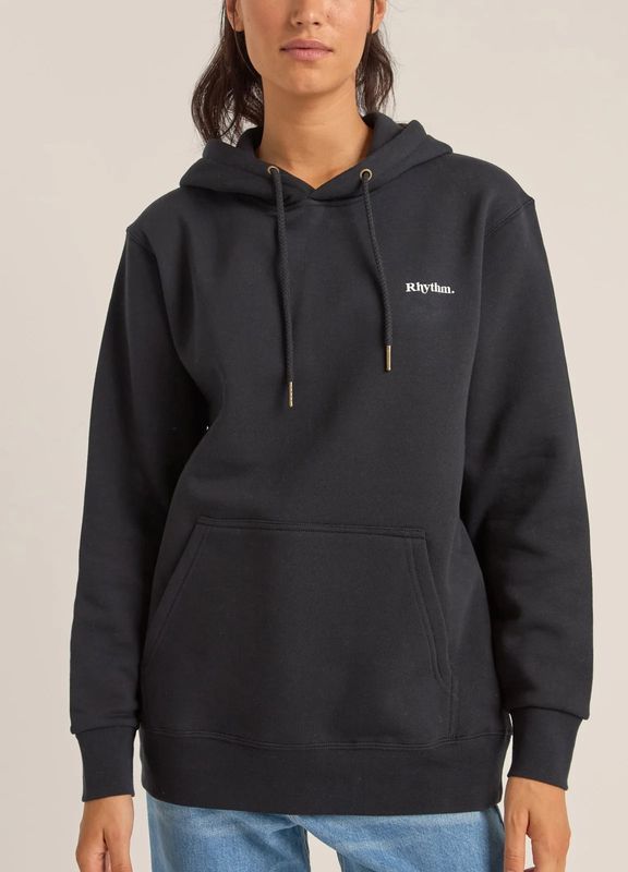 RHYTHM WOMENS LOGO BOYFRIEND FLEECE HOOD - BLACK
