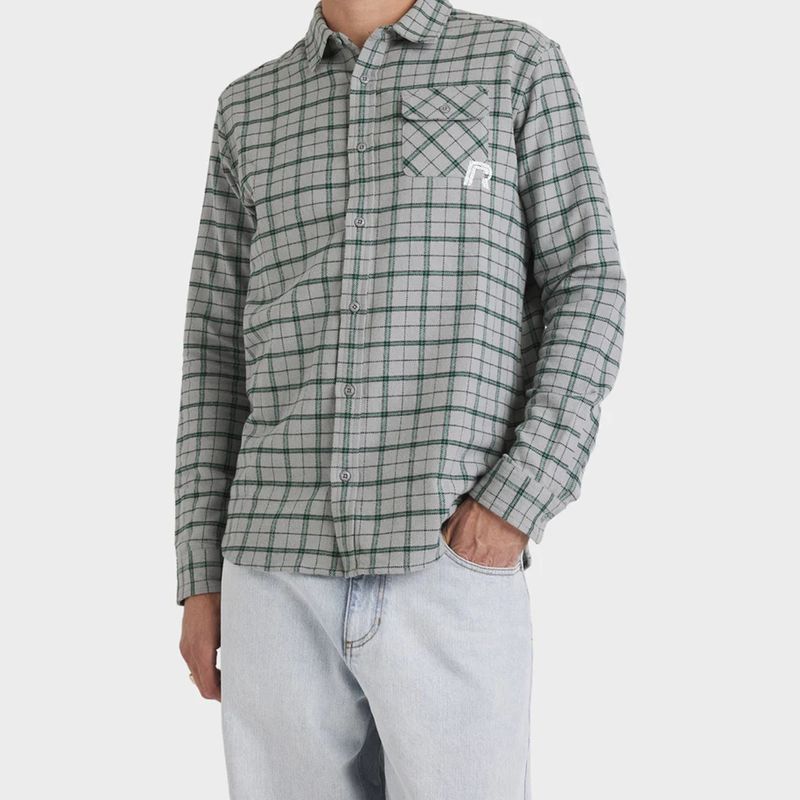 RVCA MENS TRACK SIDE LS SHIRT - SLEET