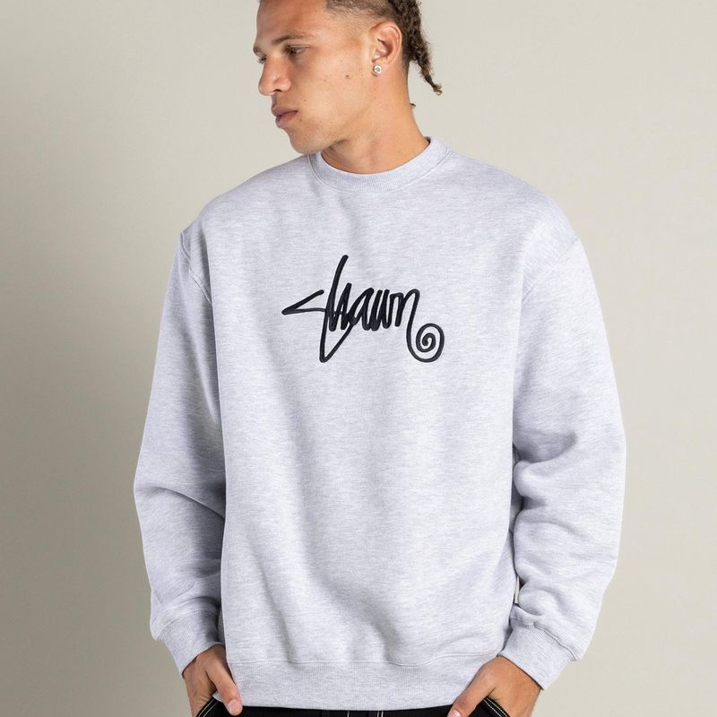 S-DOUBLE MENS SHAWN SCRIPT CREW - GREY HEATHER